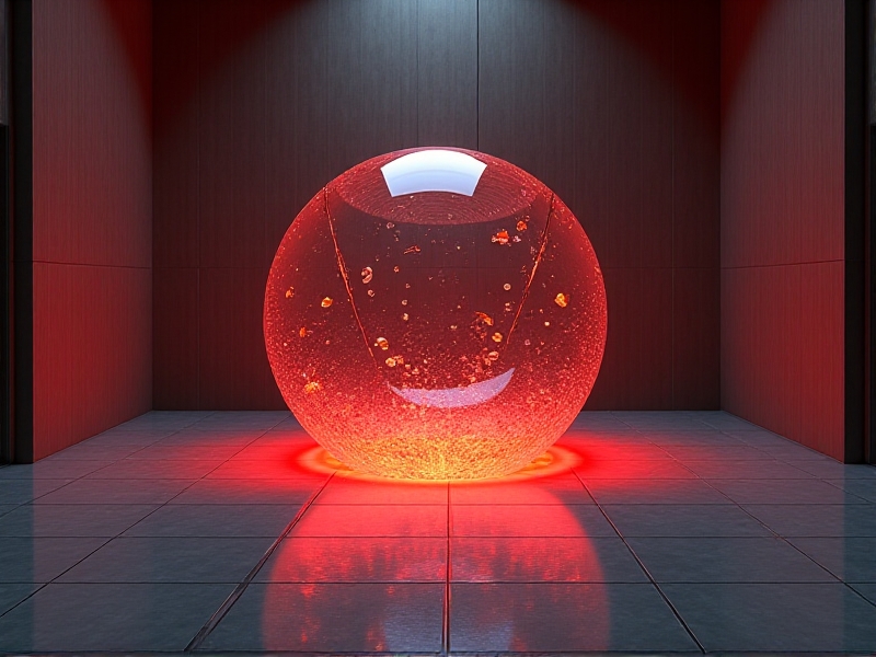 A float tank with visible cracks along its base, water slowly leaking onto the tiled floor. The room is dimly lit, with a faint red emergency light casting an urgent glow. The scene conveys a sense of urgency and the need for immediate action to prevent further damage.